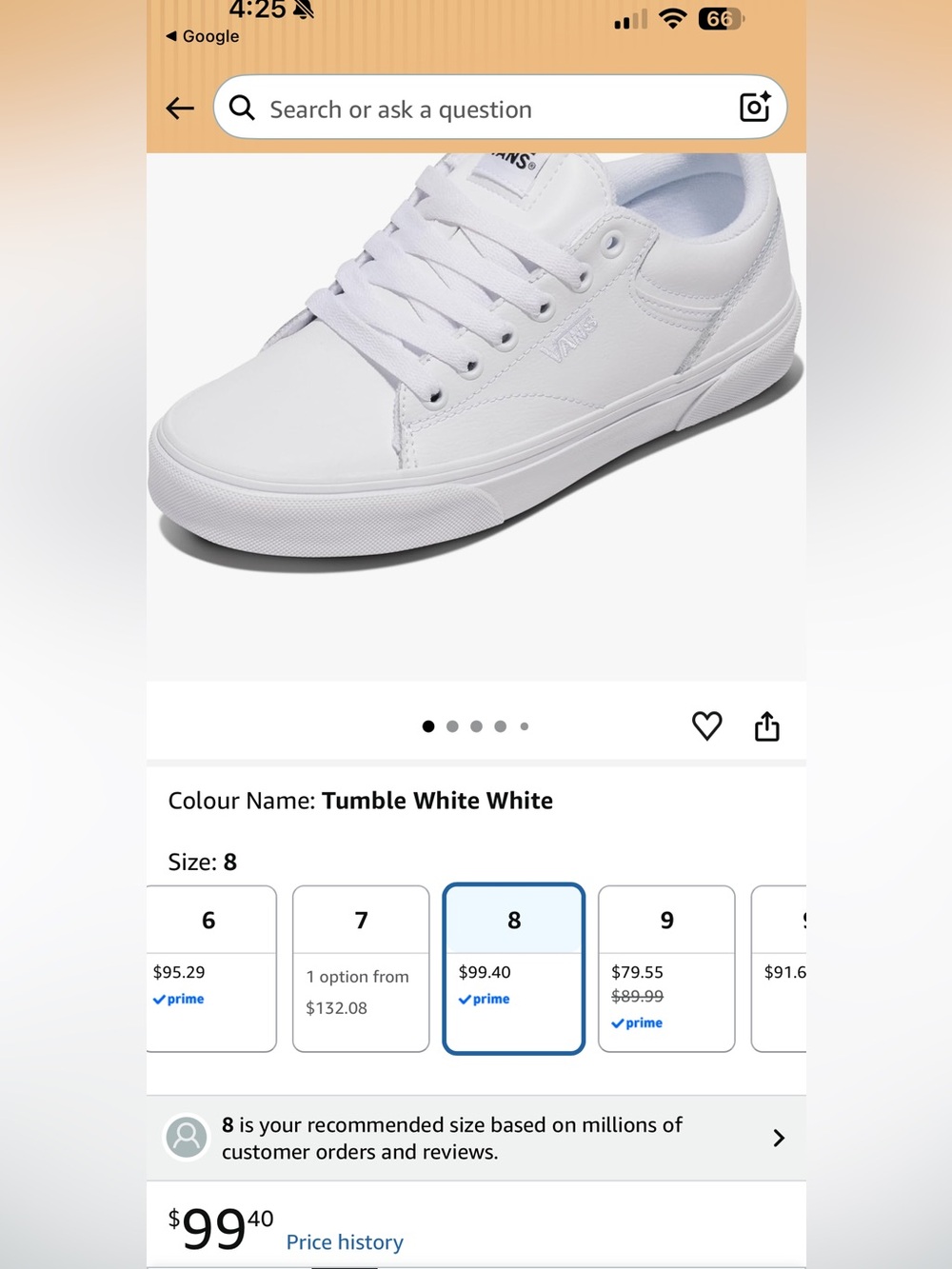 Vans Unisex White Low-Top Skate Shoe Size 8